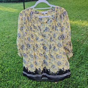 Chaus Floral Yellow and Black Women's Top